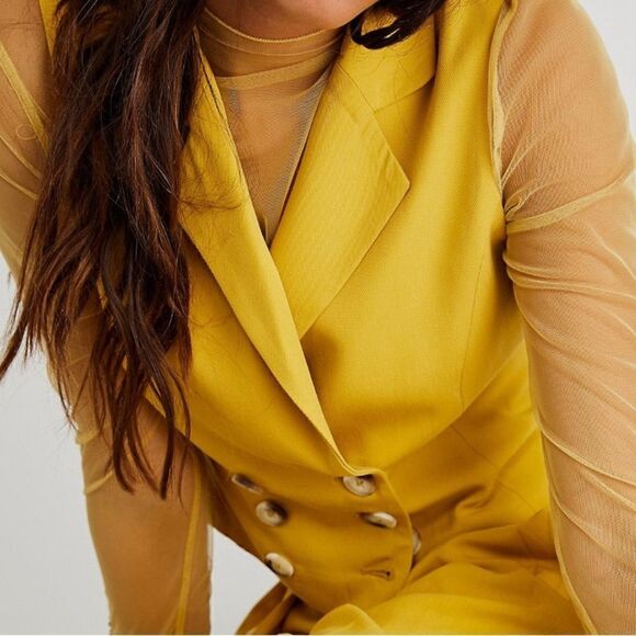 NWT Free People Gabbie Vest Suit Tuxedo Cropped Tailored Slim Collared Mustard - Picture 7 of 16